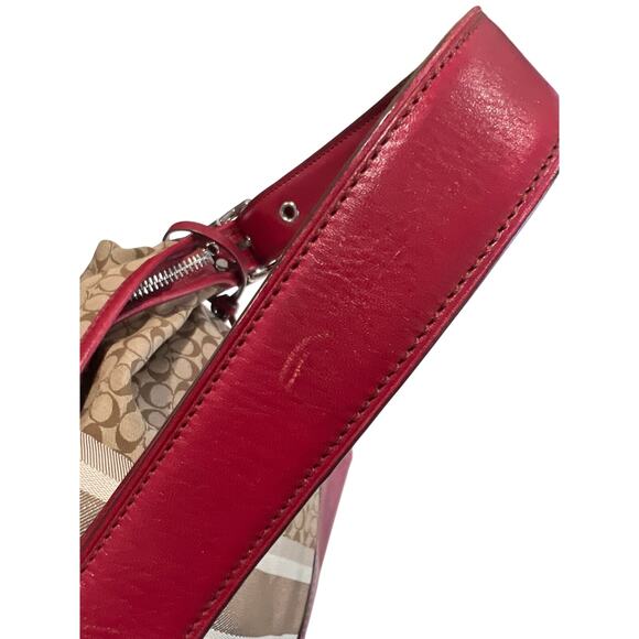 Coach Legacy Signature Striped Tan/Red Duffle AUTHENTIC Crossbody & Shoulder Bag - Picture 8 of 13